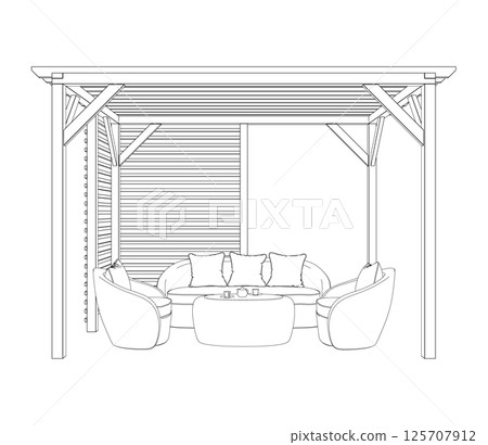 Gazebo outline garden modern graphic black white architect landscape sketch illustration vector. Gazebo garden modern graphic contour architect landscape sketch illustration vector Gazebo outline garden modern graphic black white architect landscape sketch illustration vector. Gazebo garden modern graphic contour architect landscape sketch illustration vector 125707912