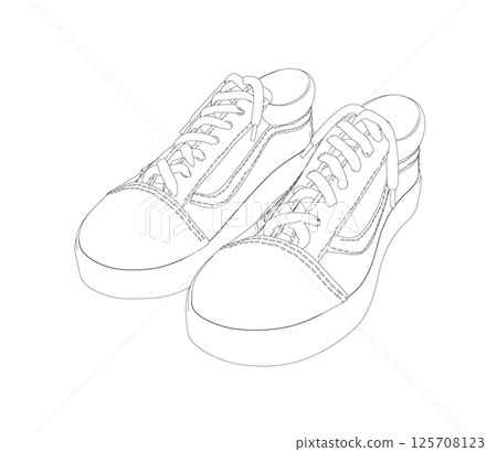 Outline sneakers on white background. Run Concept. Vector illustration. Sneakers for summer. Vector stock illustration. Sport wear for men and women 125708123