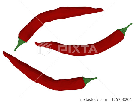 Polygonal red chili peppers, poly drawing, hatching. Polygonal image of food. Vector illustration isolated on white background. 3D. 125708204