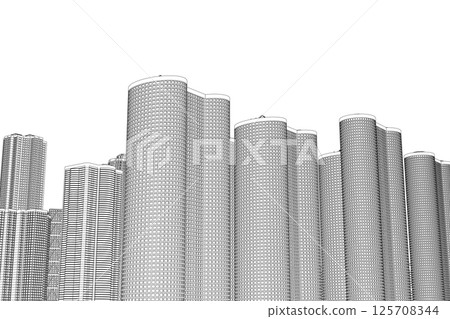 City buildings skyline of metropolitan outline. Town skyline line art vector illustration. Abstract modern urban landscape drawing background, architecture building construction perspective design. 3D City buildings skyline of metropolitan outline. Town skyline line art vector illustration. Abstract modern urban landscape drawing background, architecture building construction perspective design. 3D 125708344
