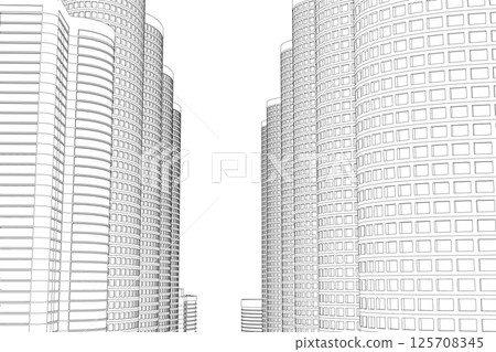 City buildings skyline of metropolitan outline. Town skyline line art vector illustration. Abstract modern urban landscape drawing background, architecture building construction perspective design. 3D City buildings skyline of metropolitan outline. Town skyline line art vector illustration. Abstract modern urban landscape drawing background, architecture building construction perspective design. 3D 125708345