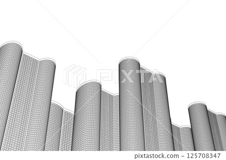 City buildings skyline of metropolitan outline. Town skyline line art vector illustration. Abstract modern urban landscape drawing background, architecture building construction perspective design. 3D City buildings skyline of metropolitan outline. Town skyline line art vector illustration. Abstract modern urban landscape drawing background, architecture building construction perspective design. 3D 125708347