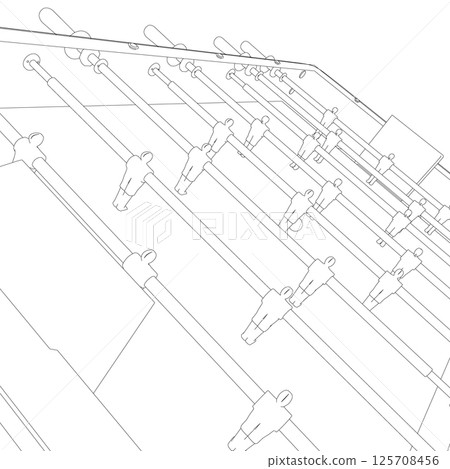 Outline Table Football Game Hobby or Leisure Isometric View. Contour Table Soccer. Sport team football players. For entertainment sports. Play and fun concept. Kicker, bar football. Kids football. 125708456