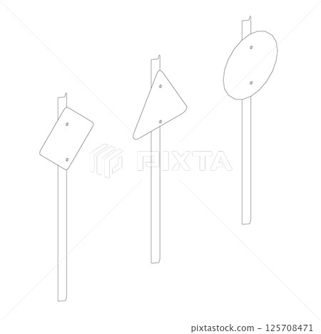 Outline of road sings set isolated on white background. Road empty board sing. Vector illustration. Isometric view. 125708471