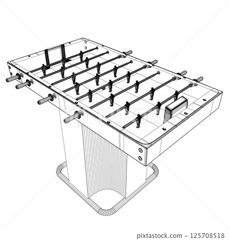 Wireframe Table Football Game Hobby or Leisure Isometric View. Contour Table Soccer. Sport team football players. For entertainment sports. Play and fun concept. Kicker bar football. Kids football. 3D Wireframe Table Football Game Hobby or Leisure Isometric View. Contour Table Soccer. Sport team football players. For entertainment sports. Play and fun concept. Kicker bar football. Kids football. 3D 125708518