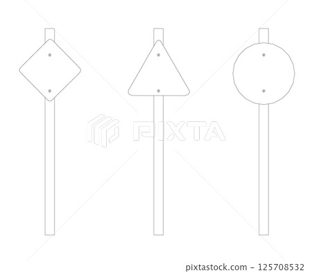 Outline of road sings set isolated on white background. Road empty board sing. Vector illustration. 125708532