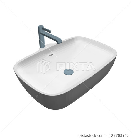 Polygonal model Bathroom sink with tap drawing on white isolated background. Vector illustration. 3D. 125708542