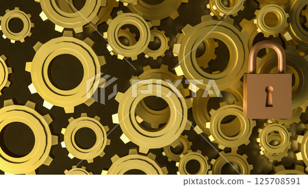 The Master key lock and Gears for security concept 3d Rendering. 125708591