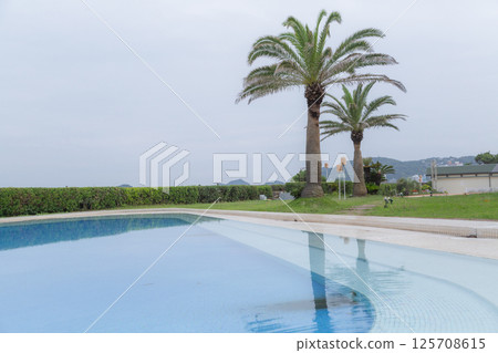 [Japan] Outdoor pool and palm trees at a hotel in Chiba Prefecture 125708615