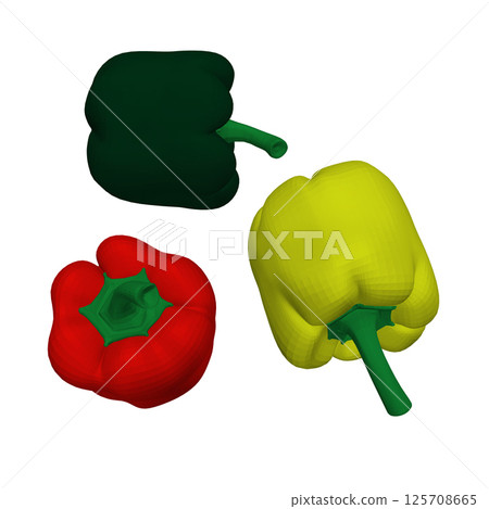 Set of Pepper logo template icon vector illustration. Polygonal model with bell peppers. Set bell pepper isolated on white. Vector illustration. 3D. Set of Pepper logo template icon vector illustration. Polygonal model with bell peppers. Set bell pepper isolated on white. Vector illustration. 3D. 125708665