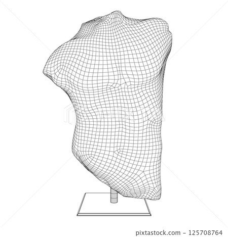 Vector isolated icon antique sculpture. Antique greek statue body. Wireframe icon greek male torso, male abs silhouette sketch illustration. Contemporary shapes for logo, label, print. 3D. 125708764