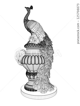Decorative peacock. Adult anti-stress coloring page. Black and white hand drawn doodle for coloring book. Vector Black and White Floral Peacock Illustration 125708873