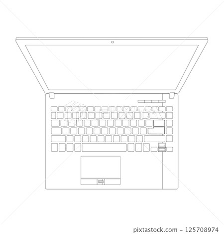 Contour of a laptop isolated on a white background. Vector illustration. 3D. Front view. Contour of a laptop isolated on a white background. Vector illustration. 3D. Front view. 125708974