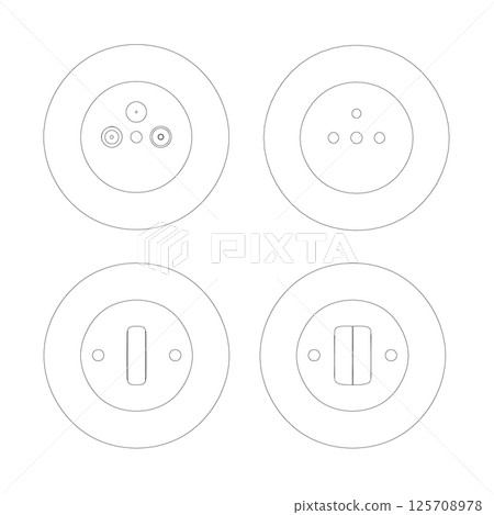 Power socket icon set. Country type electric socket illustration. Simple charge symbol in vector flat style. 125708978
