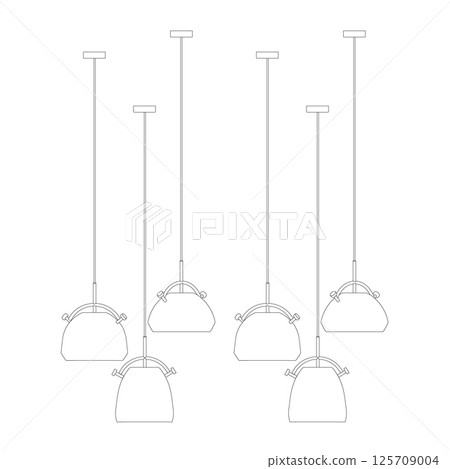 Contour of Hanging ceiling lamps. Set Object isolated. Vector illustration. Contour of Hanging ceiling lamps. Set Object isolated. Vector illustration. 125709004