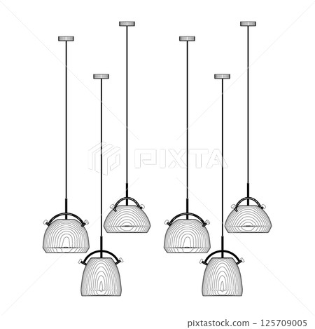 Contour of Hanging ceiling lamps. Set Object isolated. Vector illustration. Contour of Hanging ceiling lamps. Set Object isolated. Vector illustration. 125709005