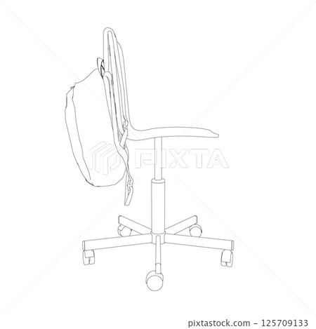 Outline of a backpack hanging on a chair made of black lines isolated on a white background. Vector illustration. Outline of a backpack hanging on a chair made of black lines isolated on a white background. Vector illustration. 125709133
