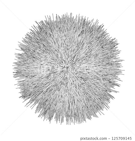 Contour fluffy pompon. Outline fur pompon. 3D sphere. Black and white color. Stock vector illustration on white isolated background. Vector fur sphere Contour fluffy pompon. Outline fur pompon. 3D sphere. Black and white color. Stock vector illustration on white isolated background. Vector fur sphere 125709145