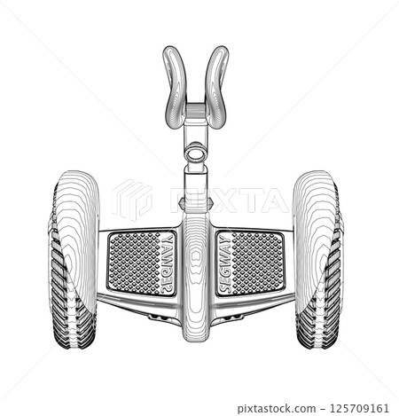 Contour Gyroscooter vector illustration. Cartoon isolated personal electric smart transport, modern eco vehicle with battery and two wheels for city ride and mobility. 3D. 125709161