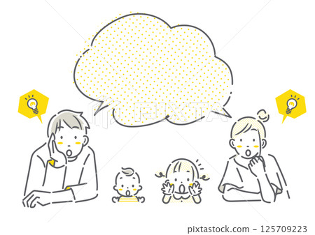 驚喜的四口之家 — 簡單而時尚的線條畫插圖 125709223