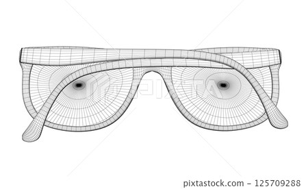 Side views of sunglasses. Wireframe vector drawn illustration. Fashion unisex summer sunglasses. Wireframe drawing isolated on white background. Classic sunglasses vector icon. 3D. Side views of sunglasses. Wireframe vector drawn illustration. Fashion unisex summer sunglasses. Wireframe drawing isolated on white background. Classic sunglasses vector icon. 3D. 125709288