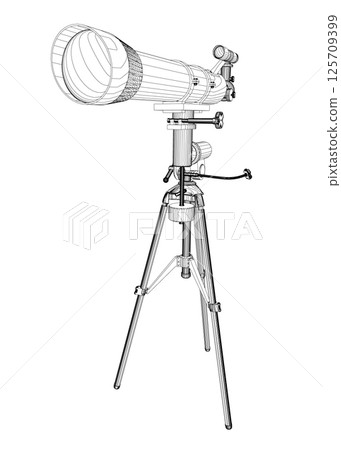 Contour drawing of Telescope - astronomy tool. Telescope in simple outline vector illustration. 125709399
