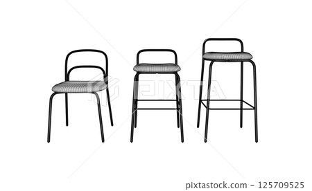 Vector illustration Bar stool icons set of wireframe. Chair bench. Club furniture. Front view. Vector illustration Bar stool icons set of wireframe. Chair bench. Club furniture. Front view. 125709525