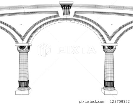 Contouring coloring of classical arch. Classic antique portal with columns in vector graphics. Column arch pillar frame roman greek antique line art. Vector illustration. 125709532