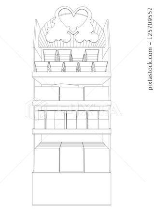 Grocery shop showcase. Supermarket with food product shelves, racks. Store vector concept 125709552