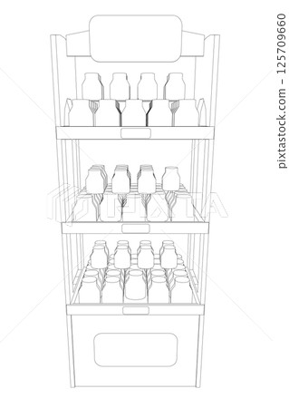 Grocery shop showcase. Supermarket with food product shelves, racks. Store vector concept 125709660