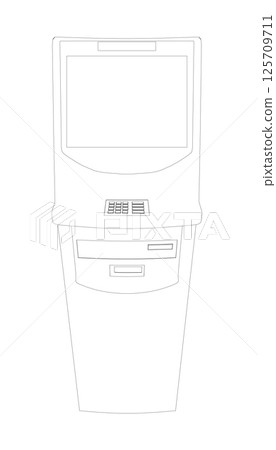Contour ATM with display. Bank terminal for transaction, withdraw money and deposit to account. Vector illustration of outline cash machine with copy space for your text. Contour ATM with display. Bank terminal for transaction, withdraw money and deposit to account. Vector illustration of outline cash machine with copy space for your text. 125709711