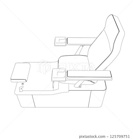 Spa chair outline for washing clients feet. Massage chair contour isolated white background. Vector illustration. Side view. Spa chair outline for washing clients feet. Massage chair contour isolated white background. Vector illustration. Side view. 125709751