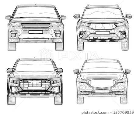 Set of contours different models of cars. Vector flat style illustration. Front view car vector illustration Set of contours different models of cars. Vector flat style illustration. Front view car vector illustration 125709839