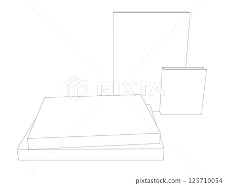 Set of several books contour. Line drawing of book, library, education, school, study, literature, paper, textbook, knowledge, read, learn, page reading Set of several books contour. Line drawing of book, library, education, school, study, literature, paper, textbook, knowledge, read, learn, page reading 125710054
