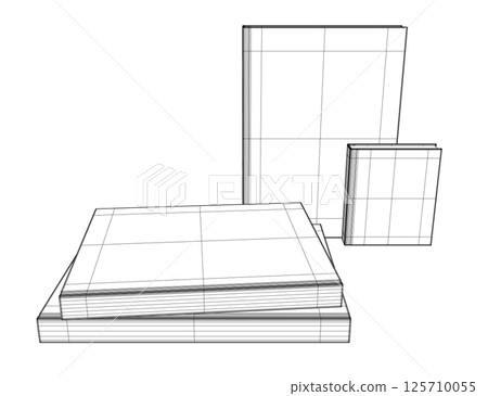Set of several books wireframe. Line drawing of book, library, education, school, study, literature, paper, textbook, knowledge, read, learn, page reading Set of several books wireframe. Line drawing of book, library, education, school, study, literature, paper, textbook, knowledge, read, learn, page reading 125710055