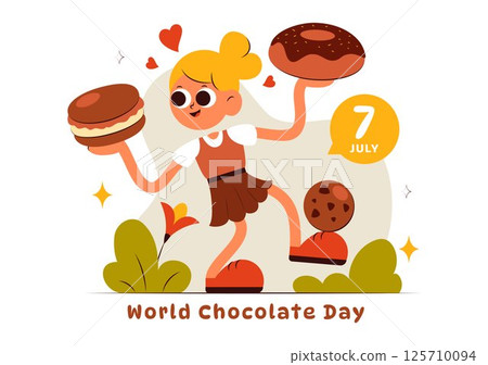 World Chocolate Day Celebration Vector Illustration on 7 July, Featuring Melted Chocolate, Sweet Cakes, and Desserts in a Flat Style Background World Chocolate Day Celebration Vector Illustration on 7 July, Featuring Melted Chocolate, Sweet Cakes, and Desserts in a Flat Style Background 125710094