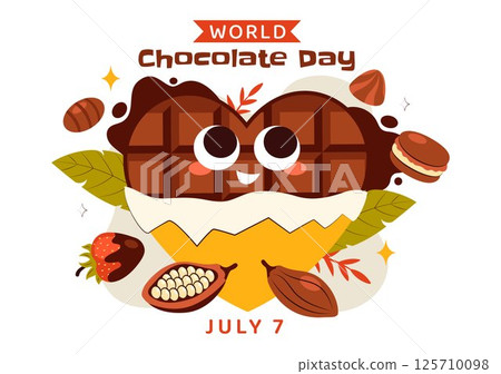 World Chocolate Day Celebration Vector Illustration on 7 July, Featuring Melted Chocolate, Sweet Cakes, and Desserts in a Flat Style Background World Chocolate Day Celebration Vector Illustration on 7 July, Featuring Melted Chocolate, Sweet Cakes, and Desserts in a Flat Style Background 125710098
