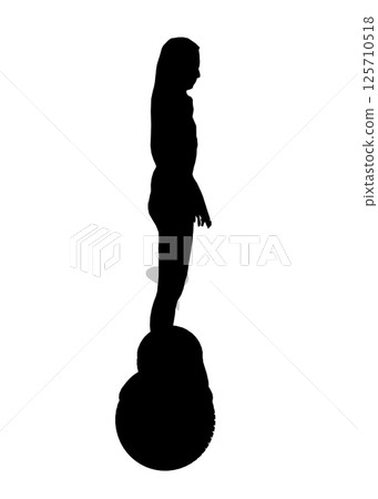 Silhouette of a girl standing on a segway made of black lines isolated on a white background. Girl riding a segway. Side view. Vector illustration. 125710518