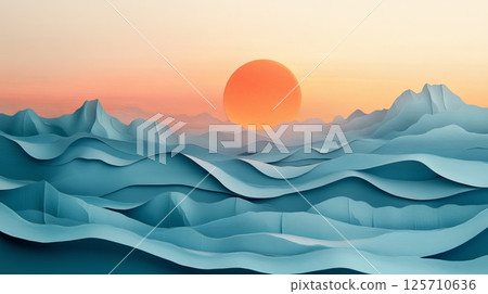 A vibrant painting capturing a breathtaking sunset over a serene mountain range, blending warm and cool hues. A vibrant painting capturing a breathtaking sunset over a serene mountain range, blending warm and cool hues. 125710636
