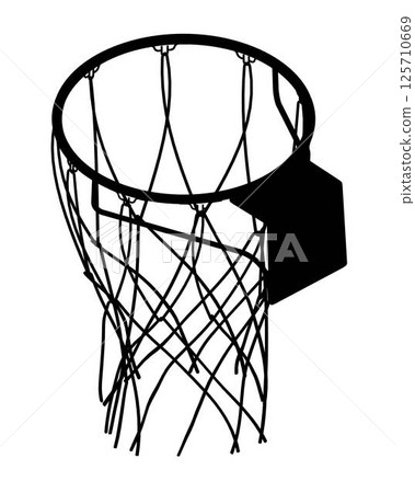 Basketball hoop and net vector silhouette isolated on white background. Equipment for basket ball court. Play sport game. 125710669