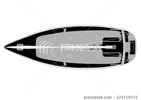 Yacht silhouette vector illustration. Luxurious yacht logo design silhouette vector illustration on a white background. Top view 125710715