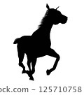 Drawing the silhouette of running horse. Vector illustration 125710758