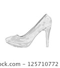 Woman shoes vector design black silhouette logo. Hand drawn beautiful gray leather woman shoe with high heel. Vector illustration 125710772