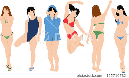Illustration set of a woman in a posing swimsuit Illustration set of a woman in a posing swimsuit 125710782