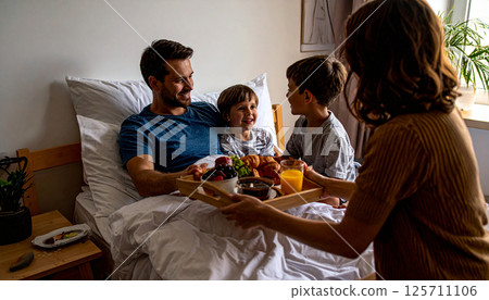 Father and child having breakfast. Generated image Father and child having breakfast. Generated image 125711106