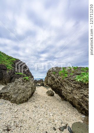 退潮時的風景：陰天下的石垣島靜謐的海灘 125711250