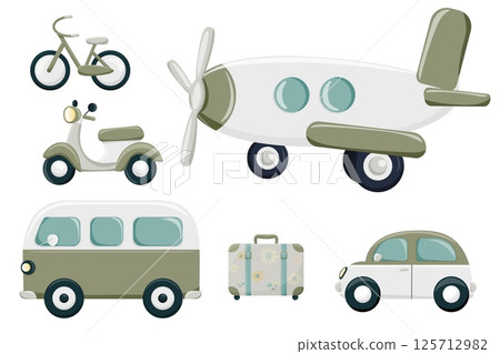 Set of retro transportation elements, isolated on white background 125712982