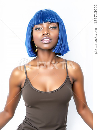 Image of a young woman with blue hair, African American Image of a young woman with blue hair, African American 125713002