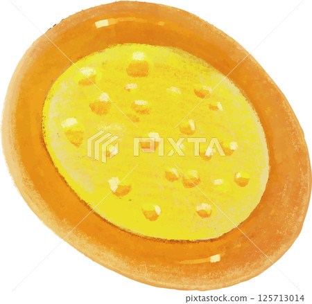 Hand-drawn mayonnaise corn bread that looks like it was drawn with colored pencils or crayons 125713014