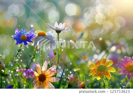Dew-Kissed Wildflowers in Morning Light Dew-Kissed Wildflowers in Morning Light 125713623